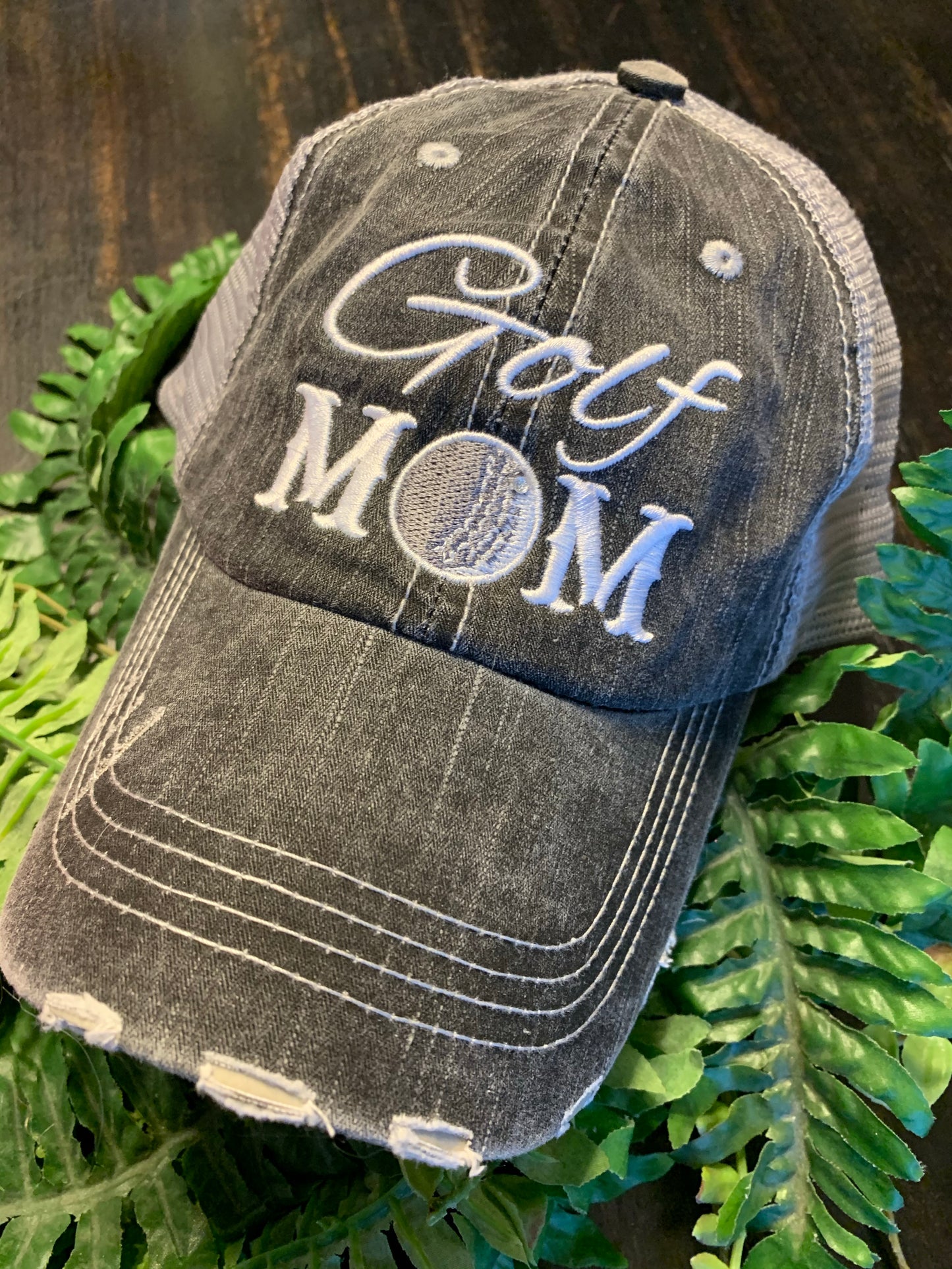 Golf hats! Golf mom | Golf hair dont care | Embroidered distressed trucker caps CUSTOMIZE-name-numbers-BLING! - Stacy's Pink Martini Boutique