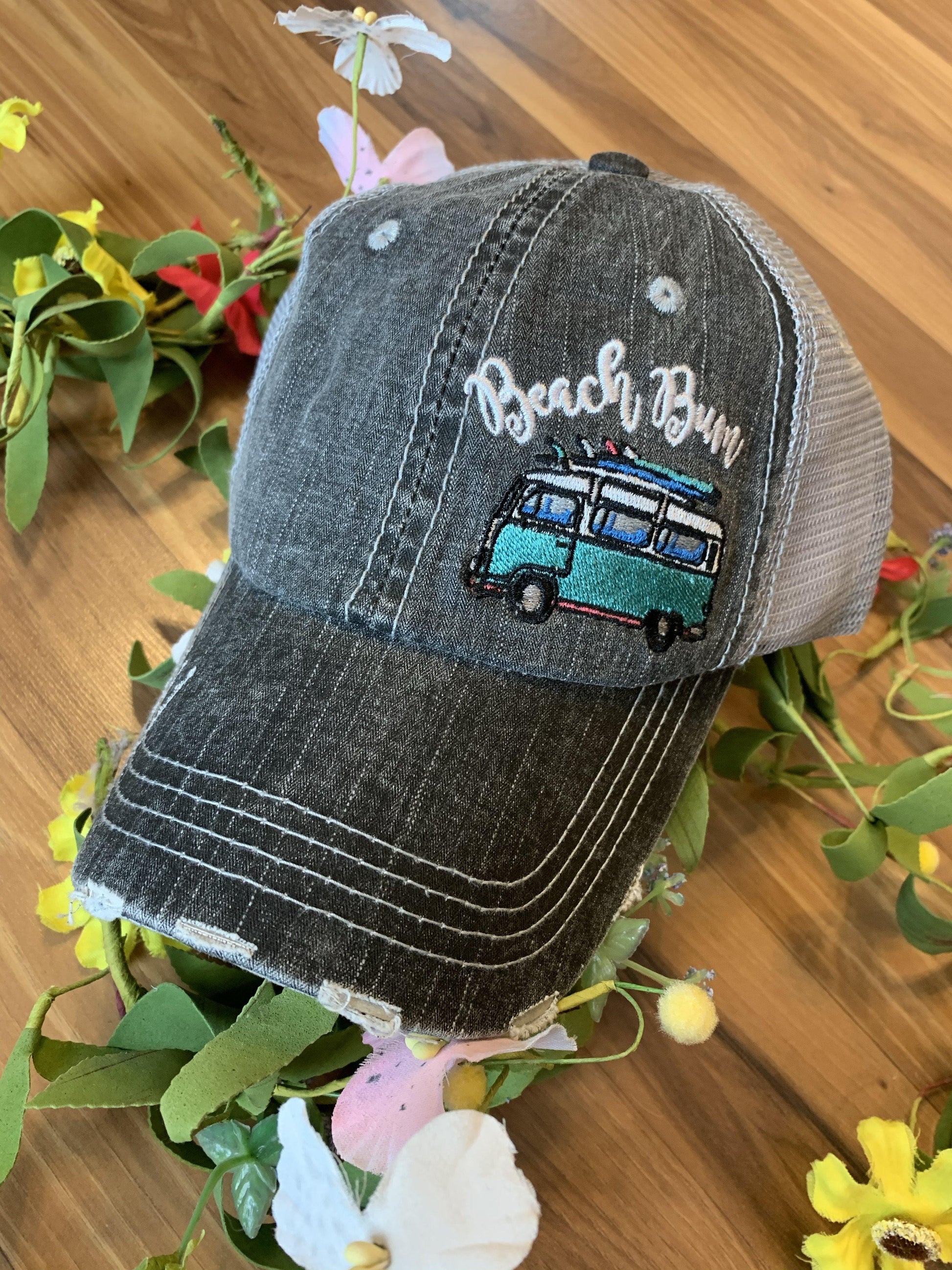 Beach hats BEACH BUM Embroidered trucker caps - Stacy's Pink Martini Boutique