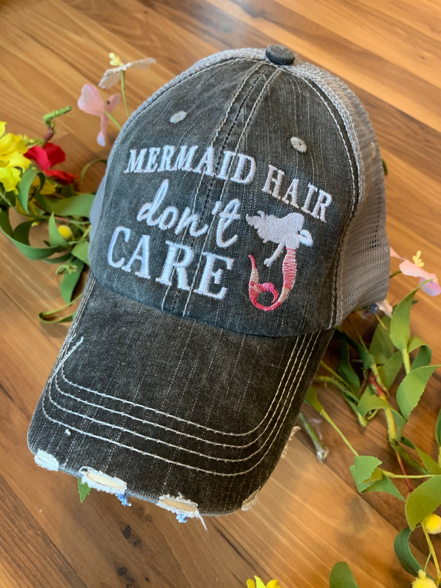 Mermaid Hats { Mermaid hair don't care } { Mermaid club } Embroidered trucker caps. - Stacy's Pink Martini Boutique