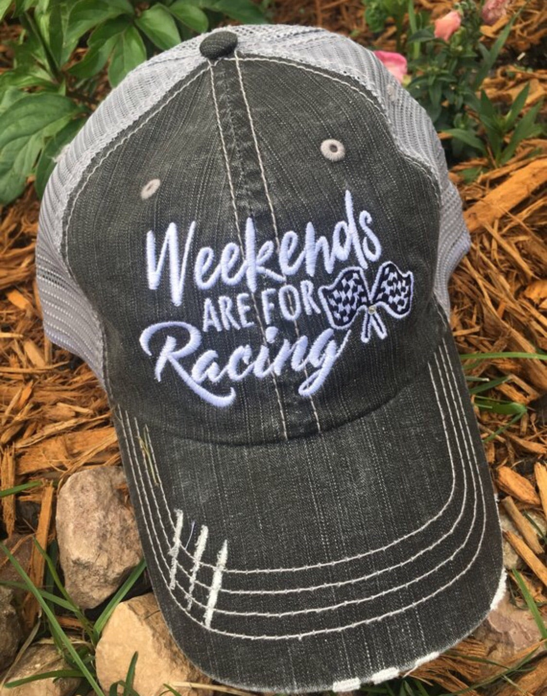 Personalized Racing hats Weekends are for racing Race hair dont care Raceday is the best day - Stacy's Pink Martini Boutique
