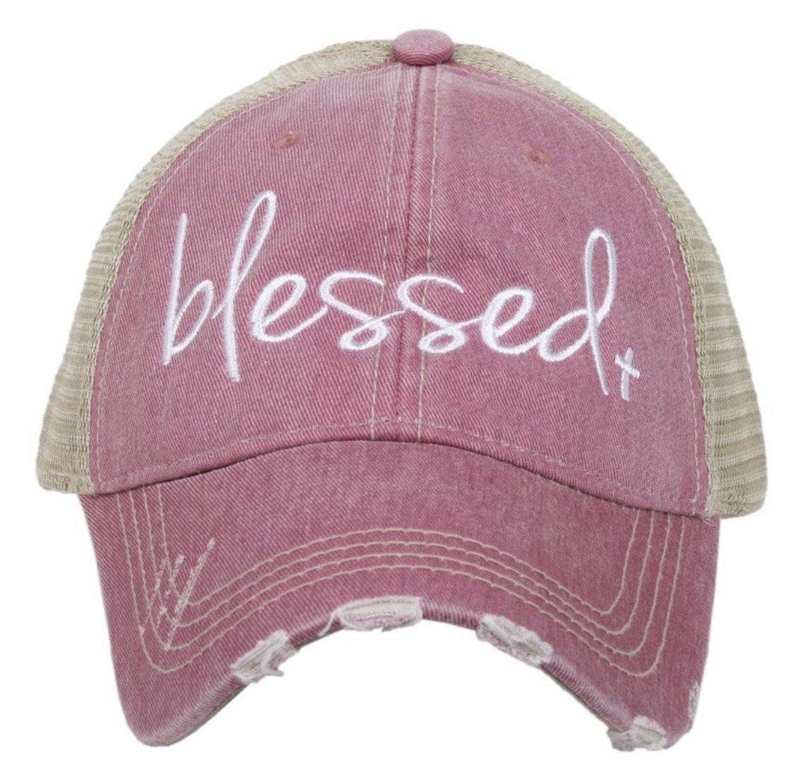 Blessed hats Blessed hot mess Simply blessed Crosses Embroidered distressed adjustable trucker caps - Stacy's Pink Martini Boutique