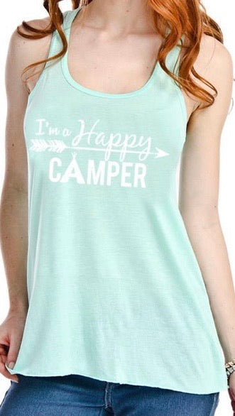 Hats or tanks { I'M A HAPPY CAMPER } { Camping hair don’t care } { Camping life } { Glamping hair don’t care } Embroidered distressed gray unisex trucker caps. Adjustable Velcro and hole for pony. RV there yet? - Stacy's Pink Martini Boutique