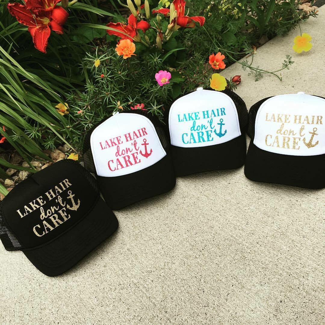 Lake hats! Lake hair dont care | Gray trucker cap-teal, pink, purple anchor | Unisex-Womens-Men-Kids - Stacy's Pink Martini Boutique