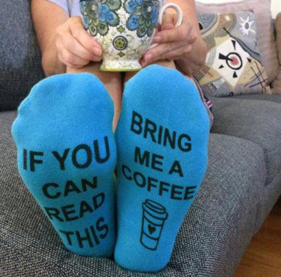 Coffee socks | If you can read this bring me my Starbucks | Socks | Pink, white and gray - Stacy's Pink Martini Boutique