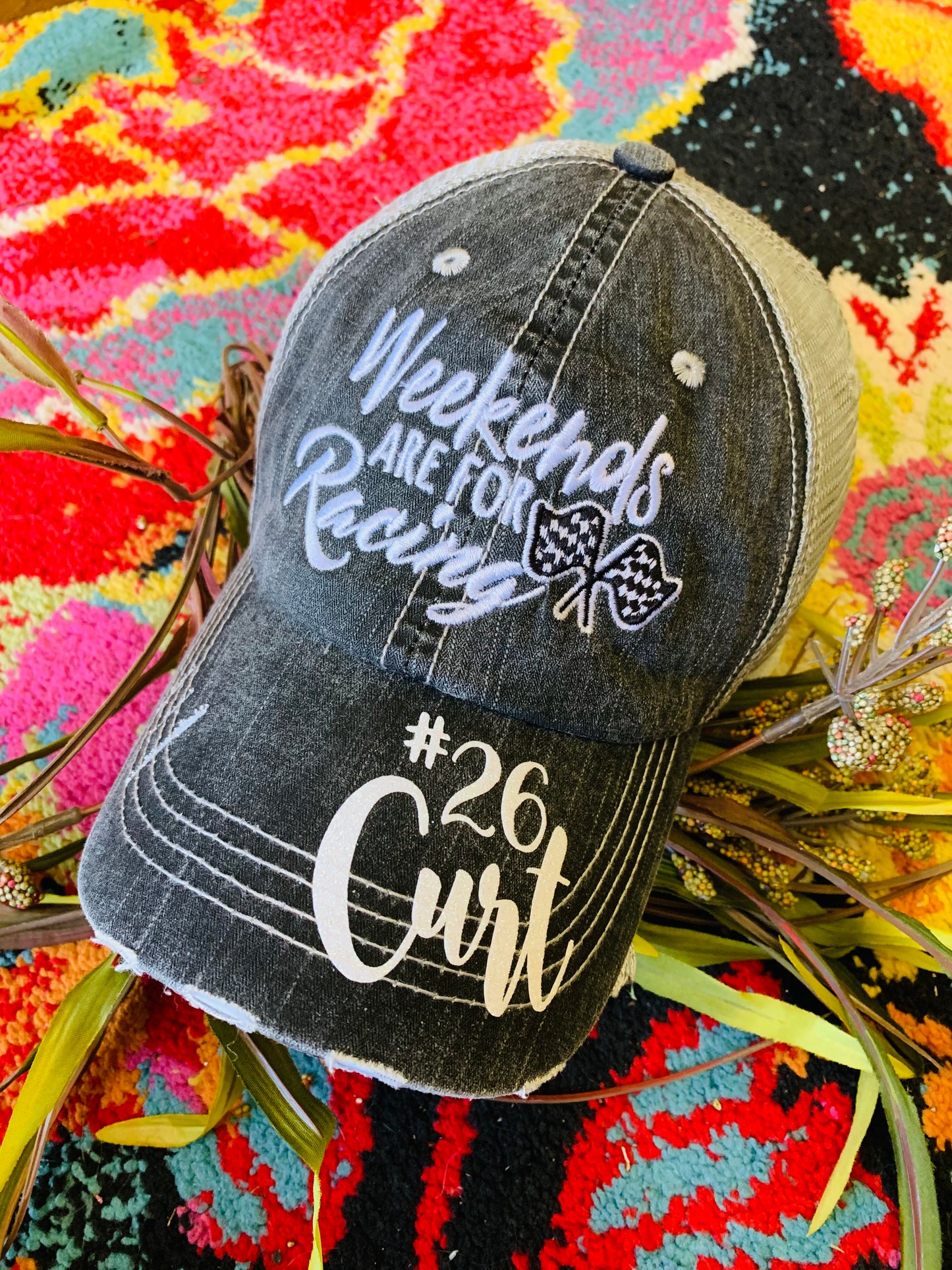 Personalized Racing hats Weekends are for racing Race hair dont care Raceday is the best day - Stacy's Pink Martini Boutique