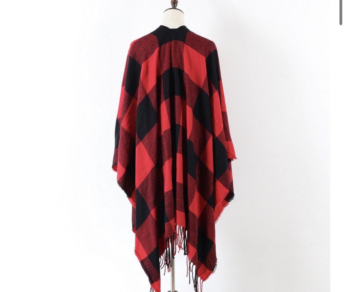 Poncho scarf { Plaid check } Red and black or white and black. 52 x 63. Free ship in US! - Stacy's Pink Martini Boutique