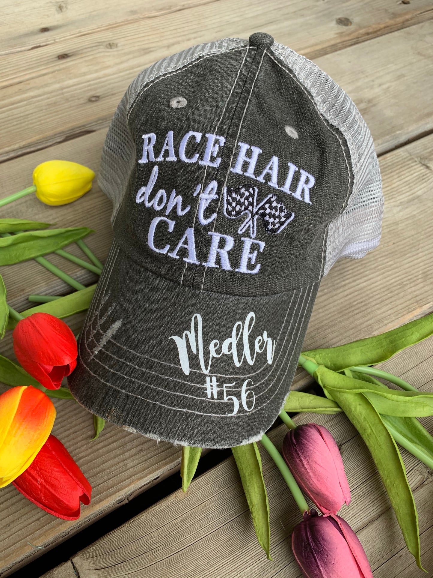 Motorcycle hats Biker hair dont care Embroidered trucker caps - Stacy's Pink Martini Boutique
