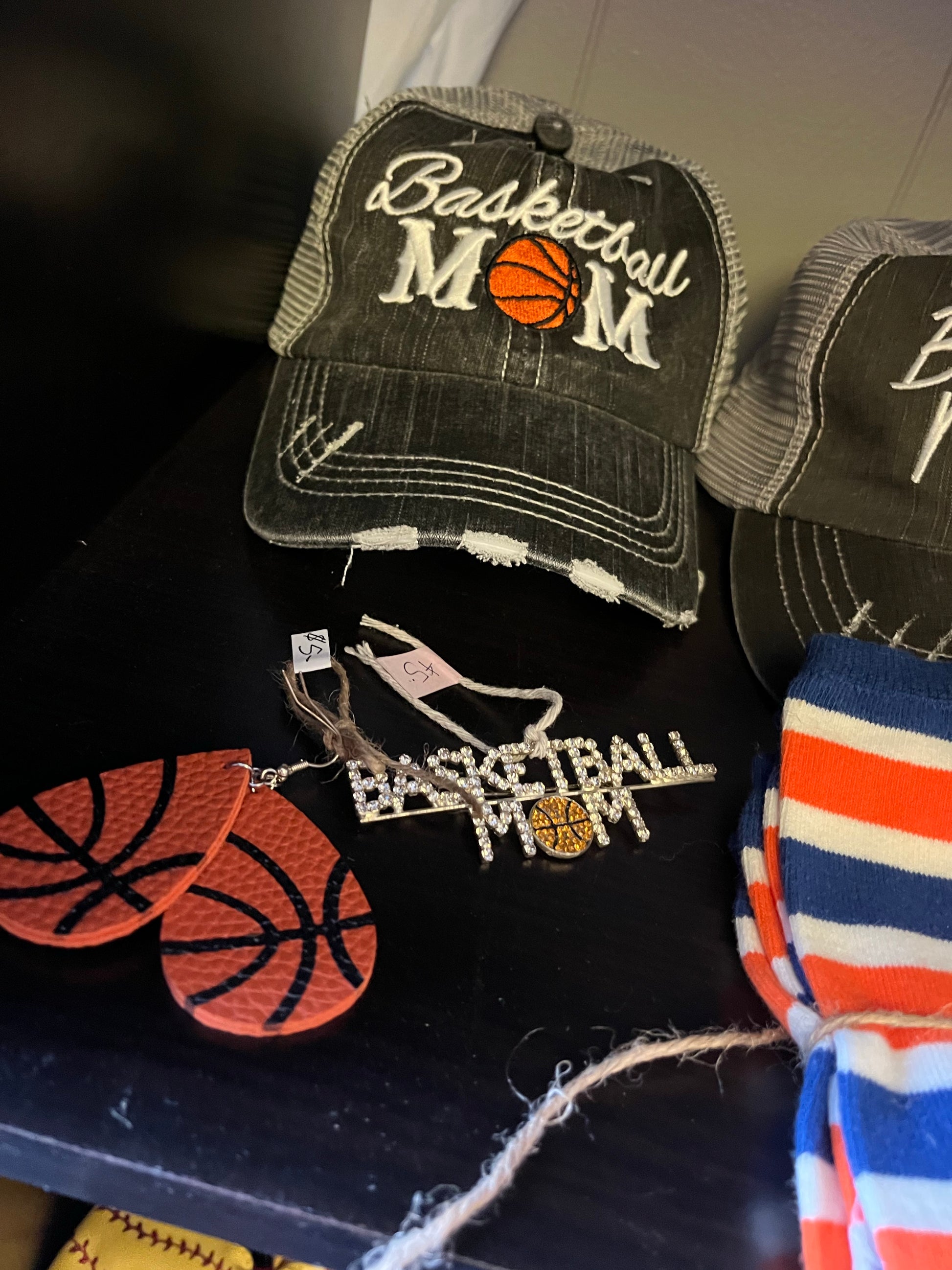Basketball hats Basketball mom Personalized embroidered distressed gray womens trucker caps - Stacy's Pink Martini Boutique