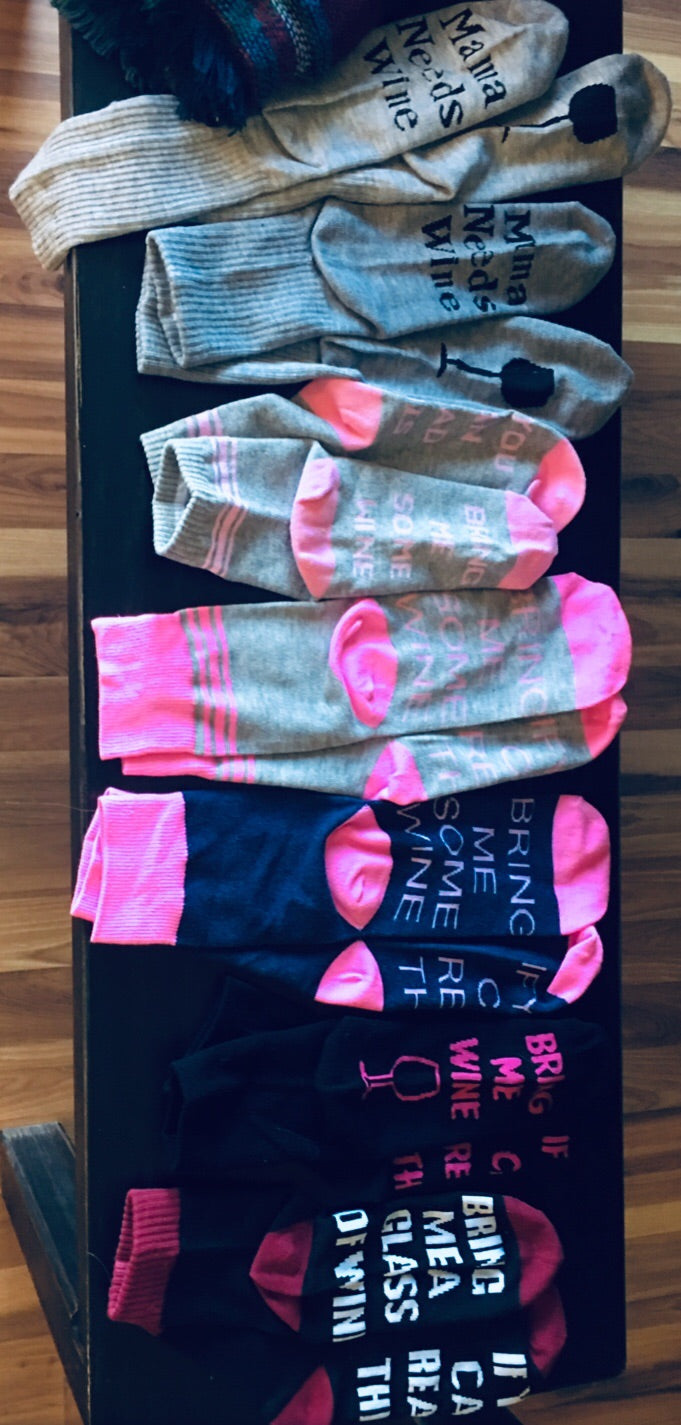 Socks! Wi-ne , be-er, coffee, chocolate, kisses, bacon! If you can read this bring me.... - Stacy's Pink Martini Boutique