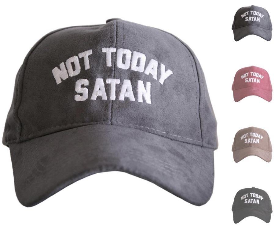 Hats { Not today satan } Embroidered distressed caps. Trucker. Unisex. Ultra suede. 9 colors! - Stacy's Pink Martini Boutique