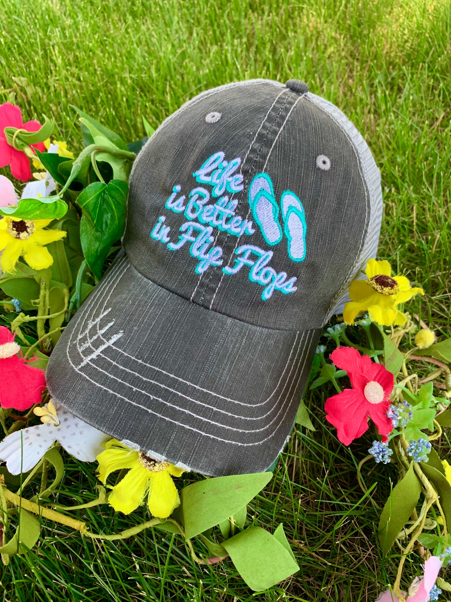 Hats and tanks BEACH Beach hair dont care Feelin beachy Beach please Hola beaches Beach bum Embroidered trucker caps - Stacy's Pink Martini Boutique
