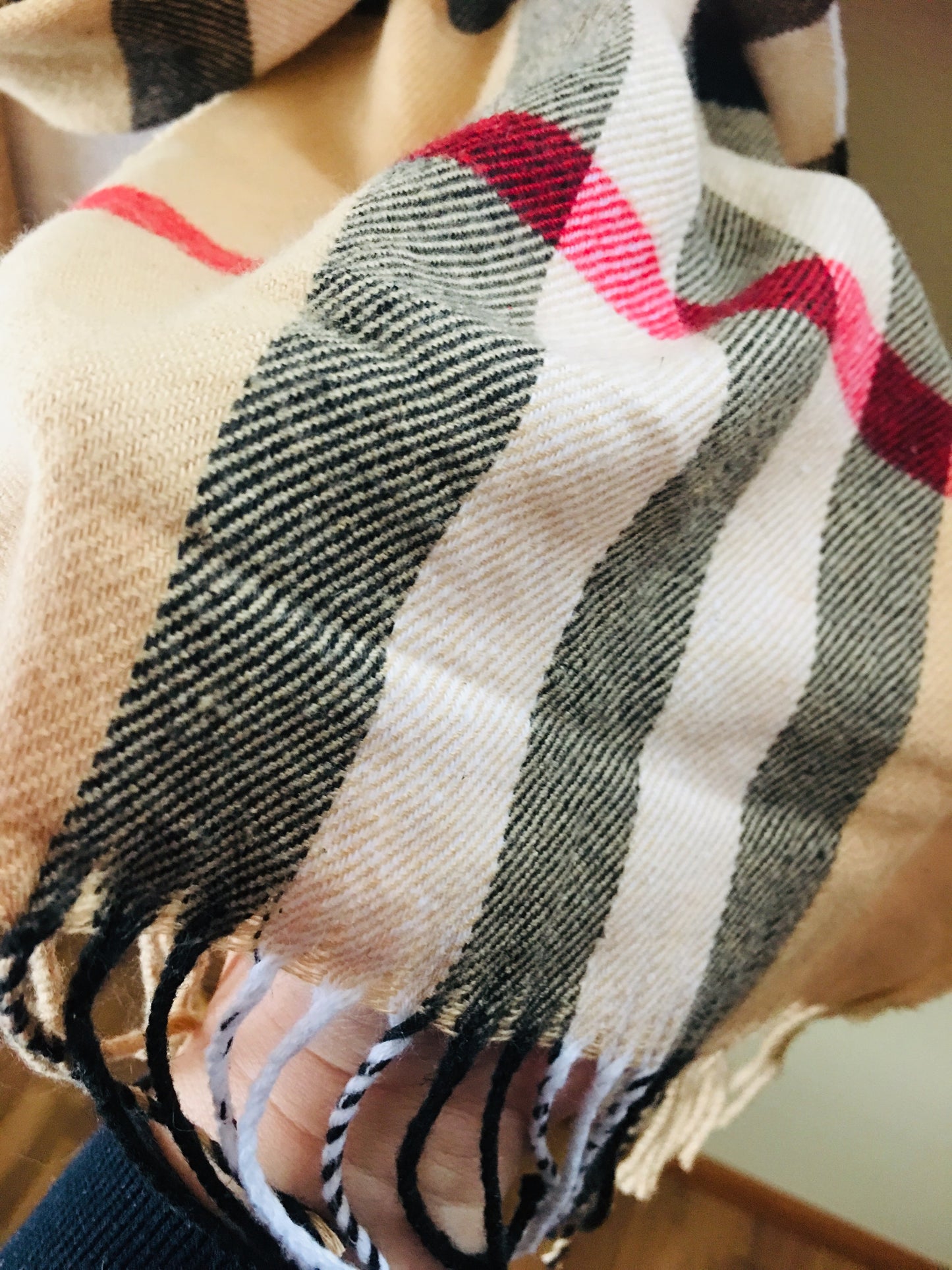 Scarf { Plaid, classic check, camel } Long. Tie end to make infinity. - Stacy's Pink Martini Boutique