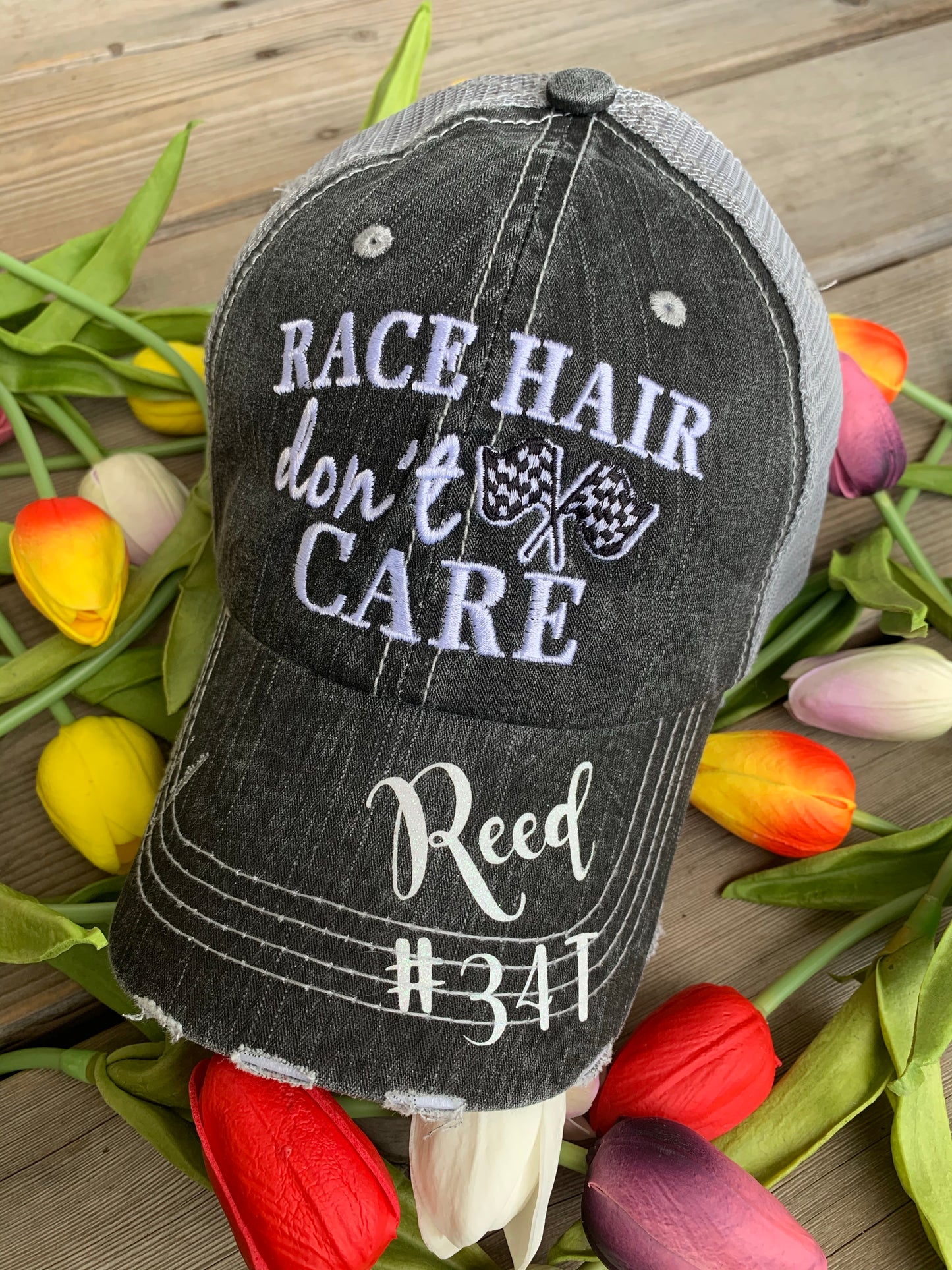 Motorcycle hats Biker hair dont care Embroidered trucker caps - Stacy's Pink Martini Boutique
