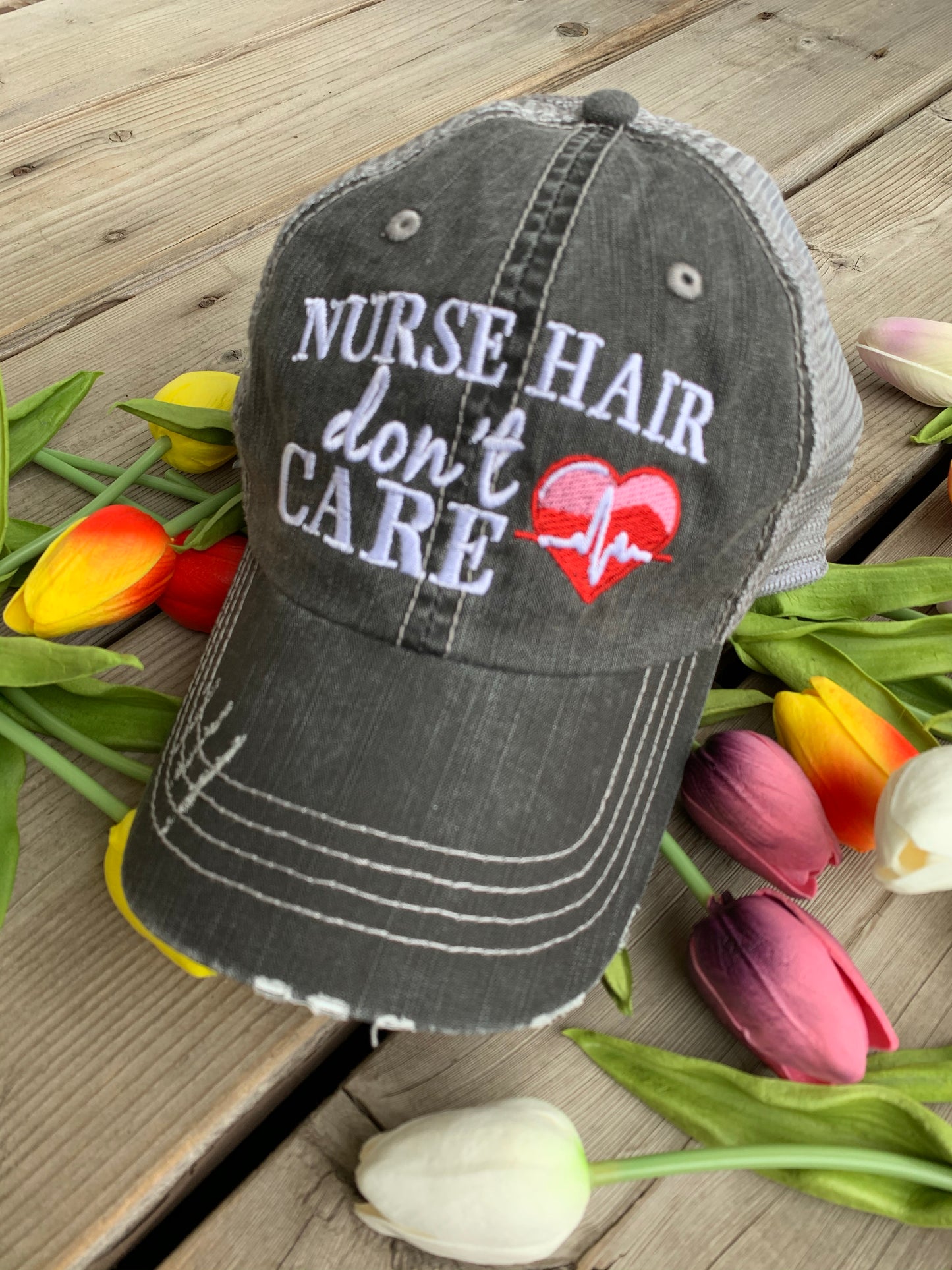 Motorcycle hats Biker hair dont care Embroidered trucker caps - Stacy's Pink Martini Boutique