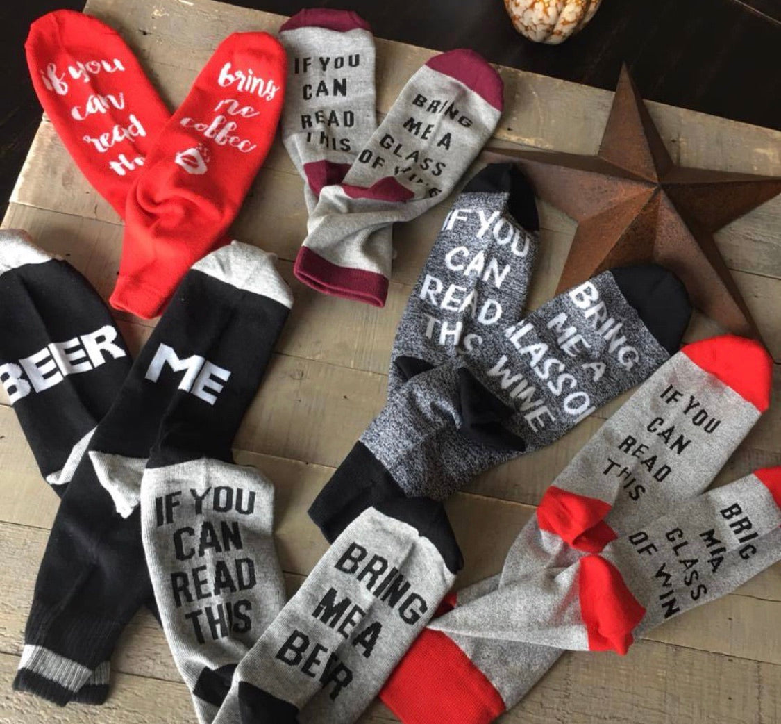 Coffee socks | If you can read this bring me my Starbucks | Socks | Pink, white and gray - Stacy's Pink Martini Boutique