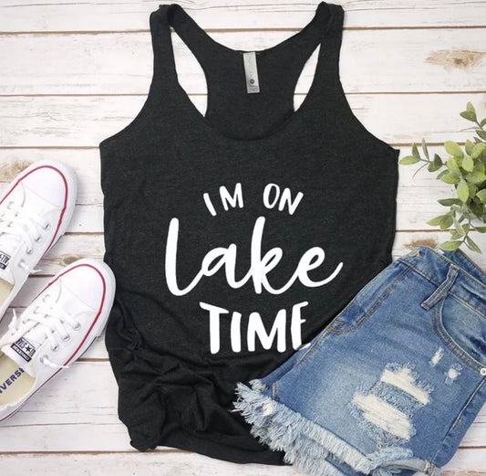 Hats and clothing { I’m on lake time } Black • S - 3XL • Tank tops - Stacy's Pink Martini Boutique