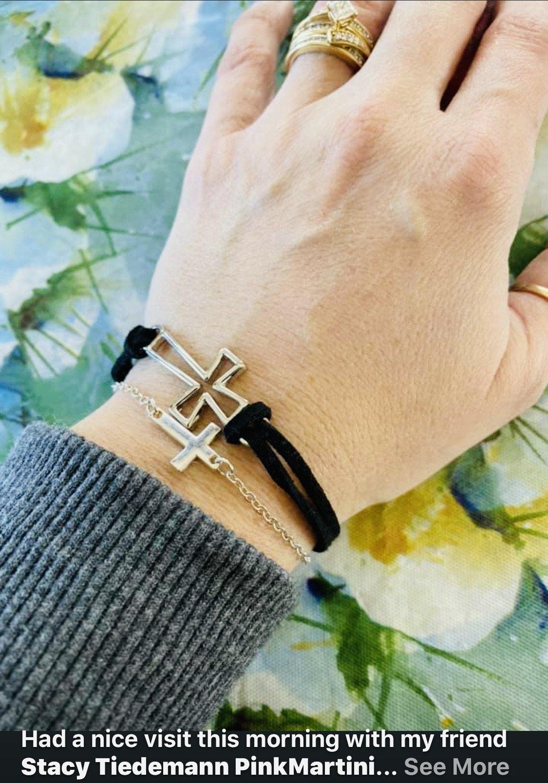 Cross bracelet • Silver • Adjustable with extender - Stacy's Pink Martini Boutique