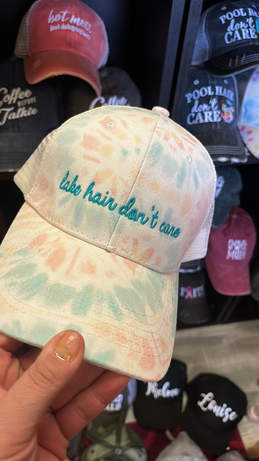 Pool hats Embroidered gray distressed unisex trucker caps Pool hair dont care Pool please Flamingos Flip flops - Stacy's Pink Martini Boutique