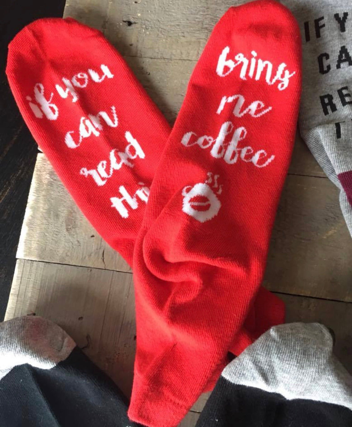 Coffee socks | If you can read this bring me my Starbucks | Socks | Pink, white and gray - Stacy's Pink Martini Boutique