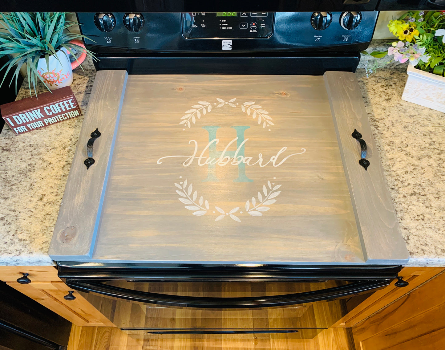 Stove & sink cover { Pine } You choose color. Stained & painted. 4 coats polyurethane. Handles. 3 ft long x 24 inch. 2 in 1! You choose color. - Stacy's Pink Martini Boutique