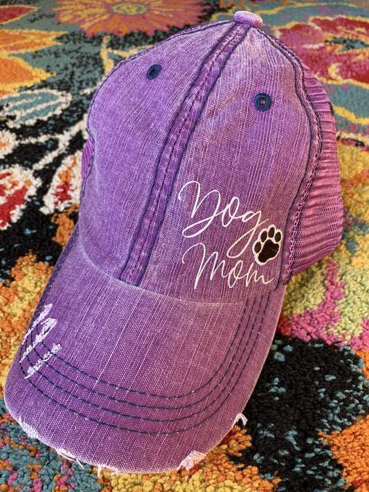Dog hats Dog mom Assorted colors Distressed womens trucker caps Embroidered paw - Stacy's Pink Martini Boutique