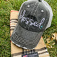 Blessed Hats •• Pink or teal cross • Embroidered, distressed, woman’s trucker cap - Stacy's Pink Martini Boutique