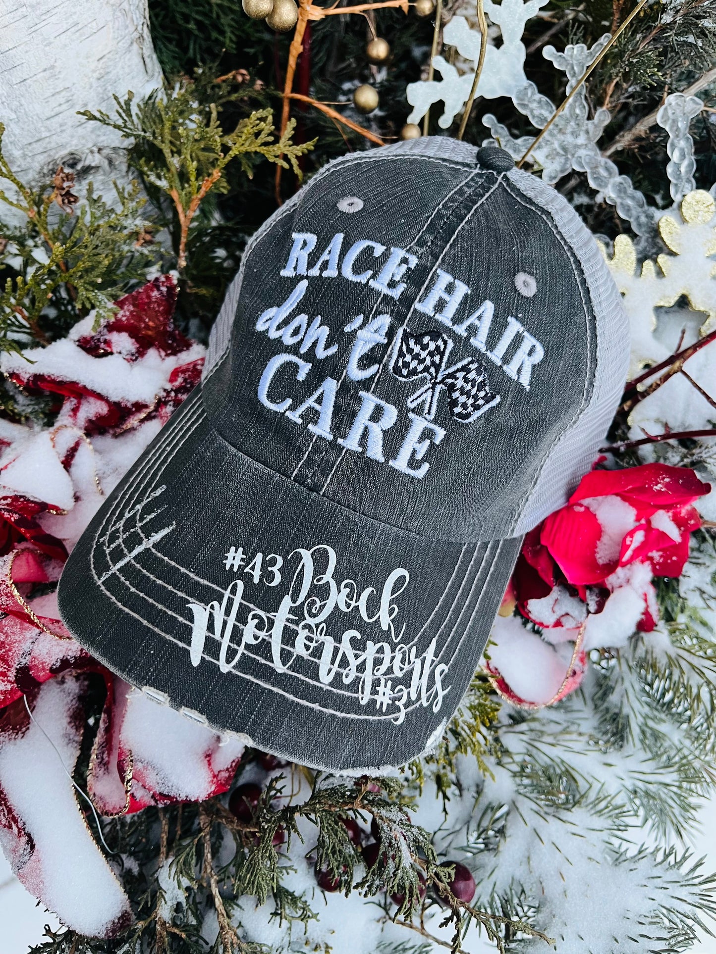 Hockey mom hats Embroidered distressed trucker cap