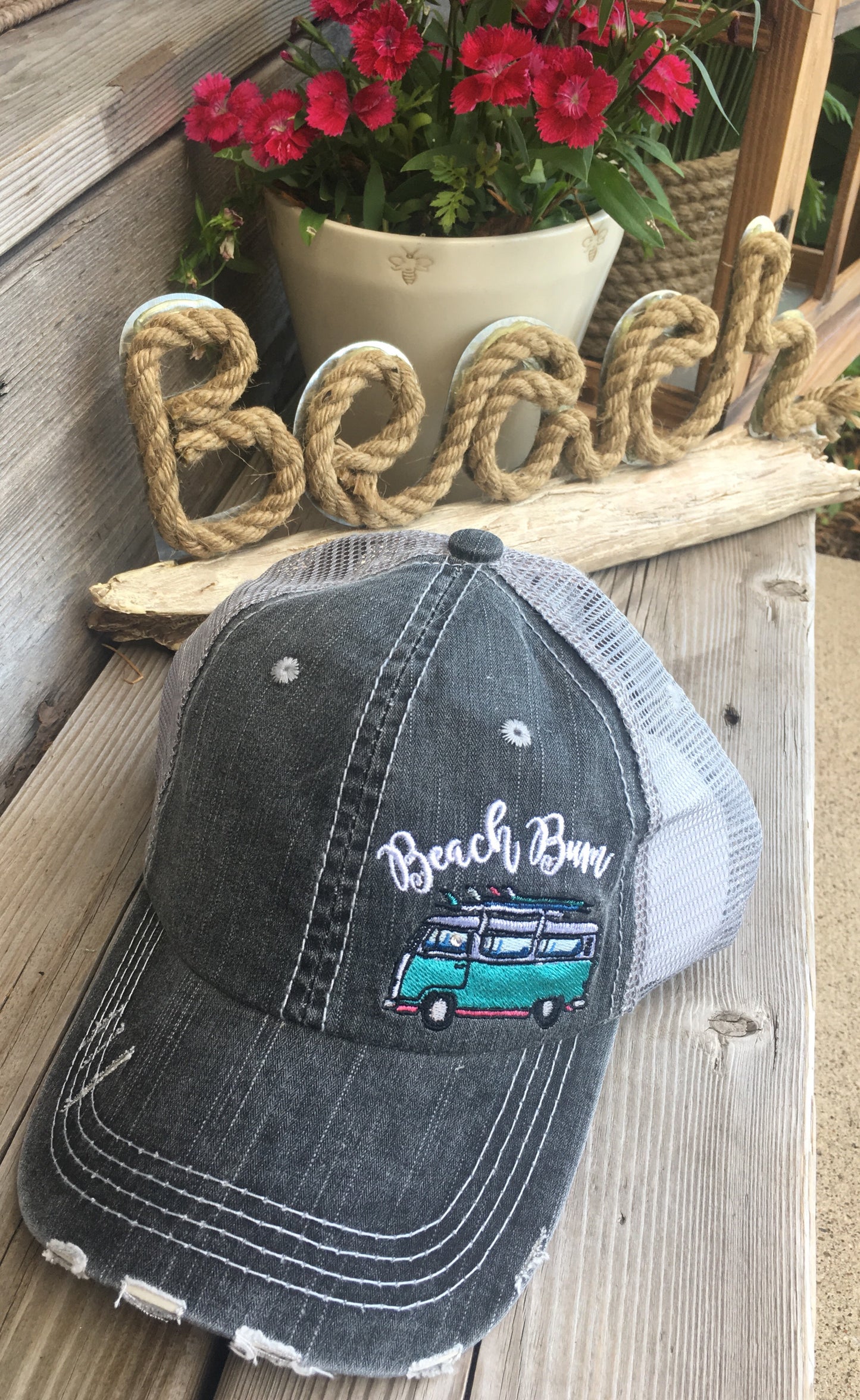 Lake and beach hats Lake bum Beach bum Embroidered unisex trucker caps Seashells Anchors - Stacy's Pink Martini Boutique
