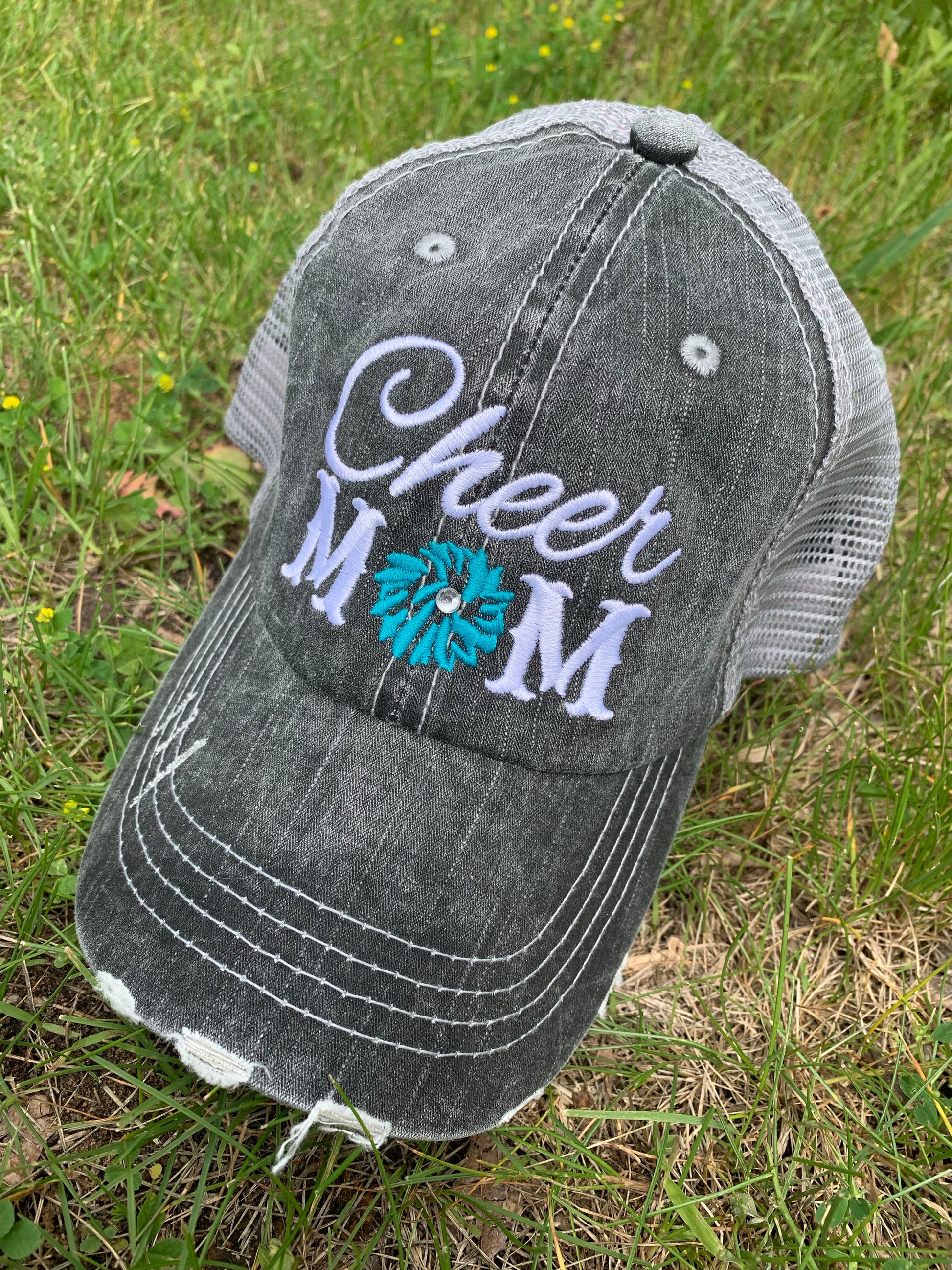 Soccer hats | Soccer mom | Womens embroidered distressed trucker caps | Personalize - Stacy's Pink Martini Boutique