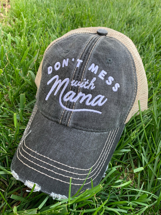 Mom hats! Hat { Don’t mess with mama } Customize with last names, kids names, sports numbers! Embroidered distressed trucker caps. Adjustable. - Stacy's Pink Martini Boutique