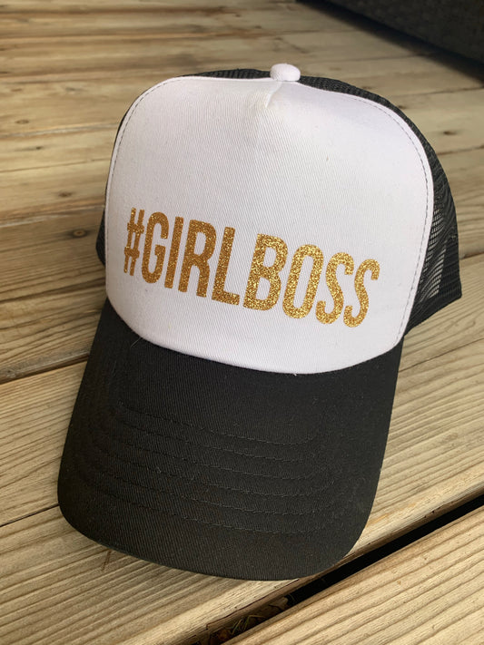 Hats { #Girlboss } Black & white, black, maroon or navy blue with gold glitter and hashtag. - Stacy's Pink Martini Boutique