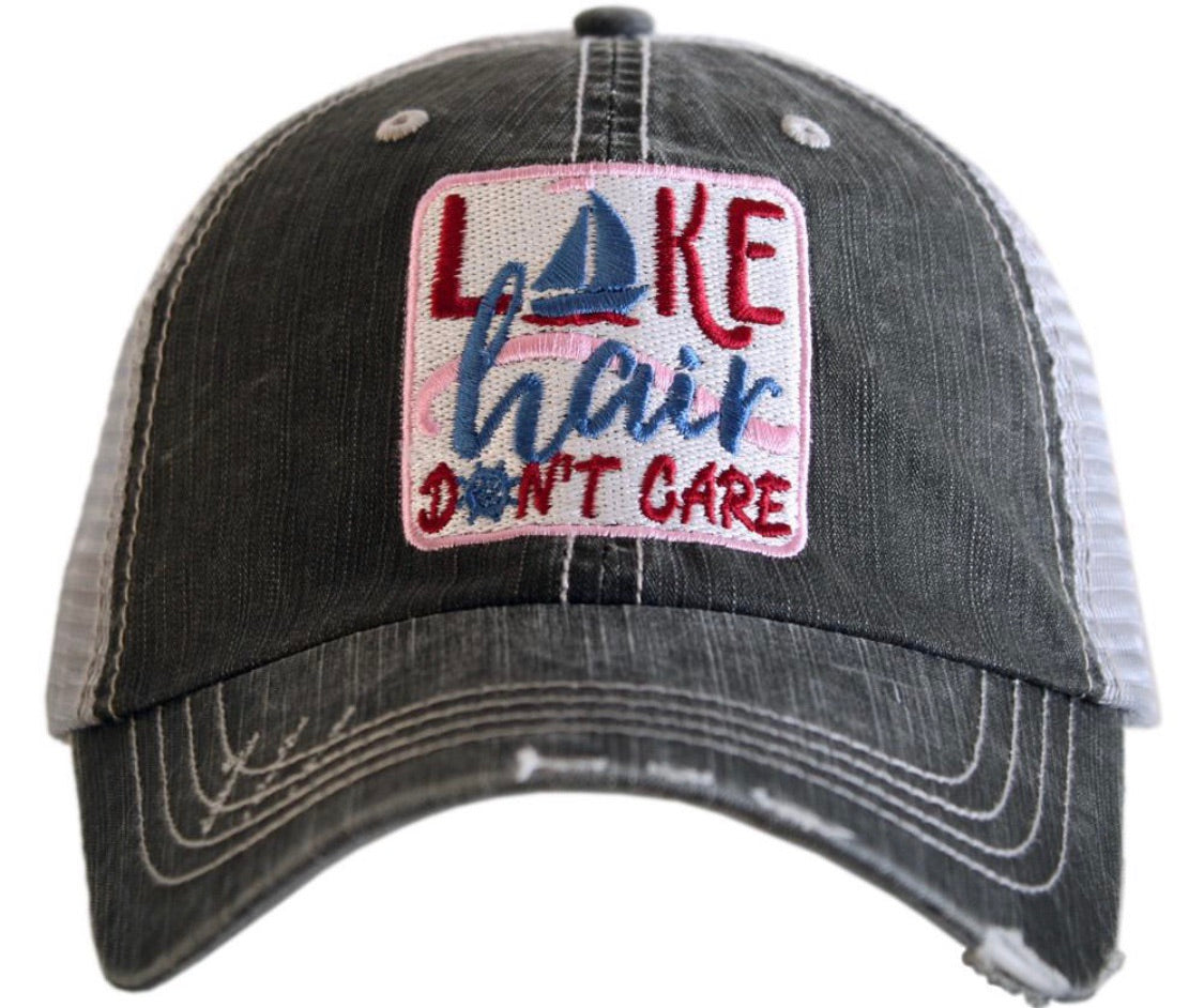 Lake hats! Lake hair dont care | Gray trucker cap-teal, pink, purple anchor | Unisex-Womens-Men-Kids - Stacy's Pink Martini Boutique