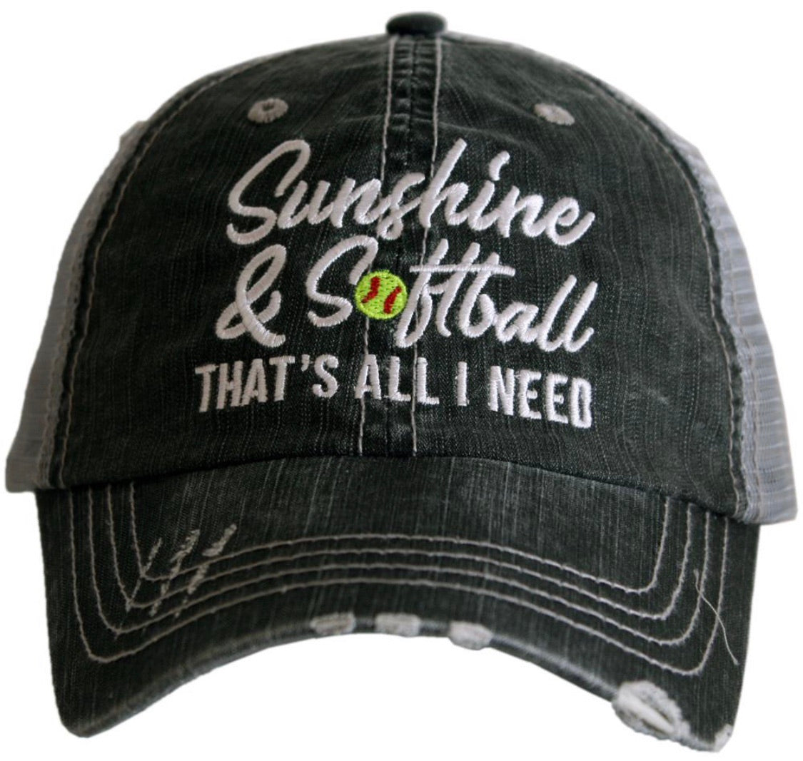 Softball hats Softball mom Softball hair dont care Embroidered gray distressed adjustable trucker caps Personalizable Softball forever - Stacy's Pink Martini Boutique