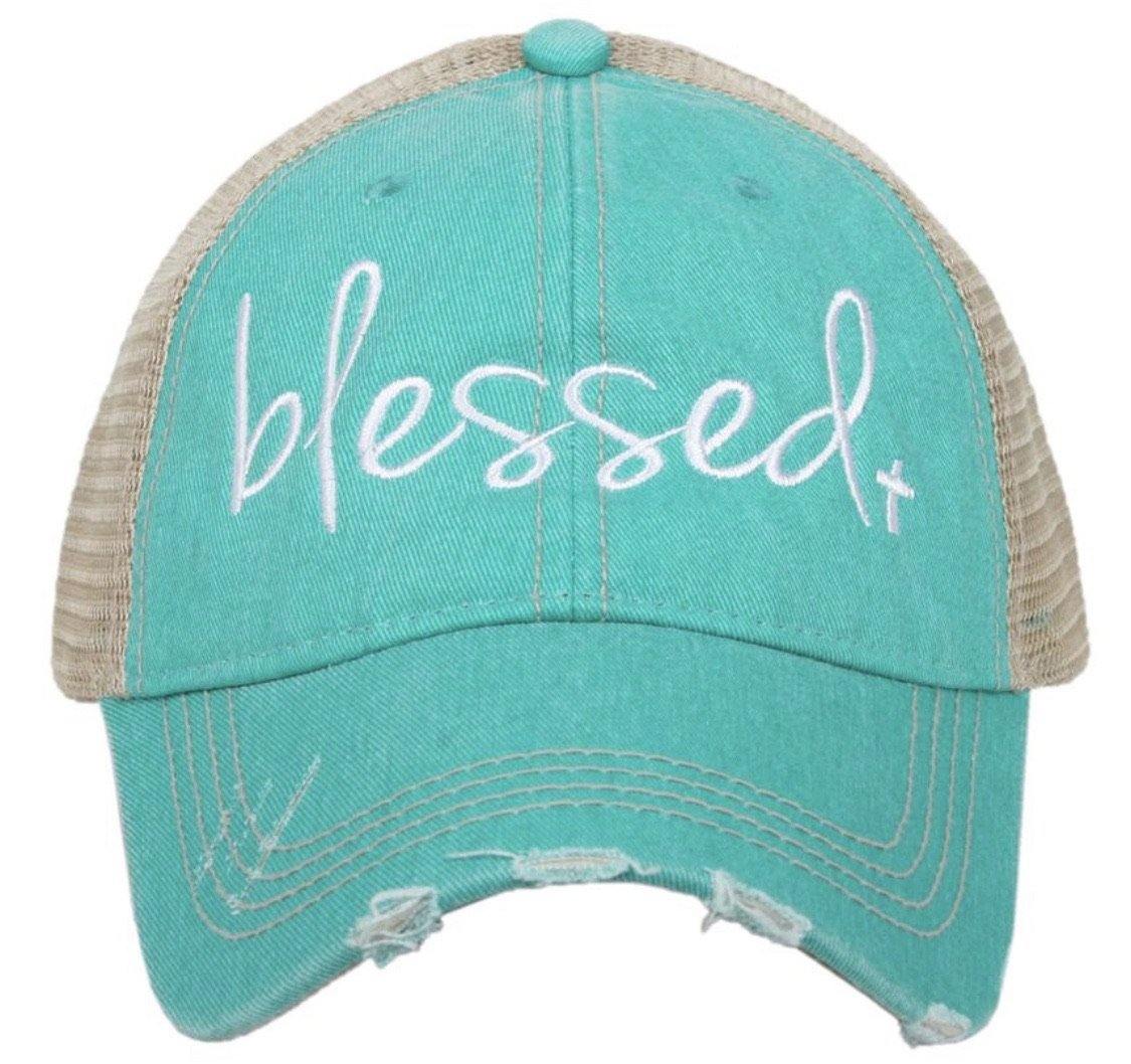 Blessed hats Blessed hot mess Simply blessed Crosses Embroidered distressed adjustable trucker caps - Stacy's Pink Martini Boutique