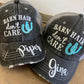 Personalized Barn Hats Barn hair dont care Personalize TEAL PINK or WHITE horseshoe Embroidered Distressed Horses Riding - Stacy's Pink Martini Boutique