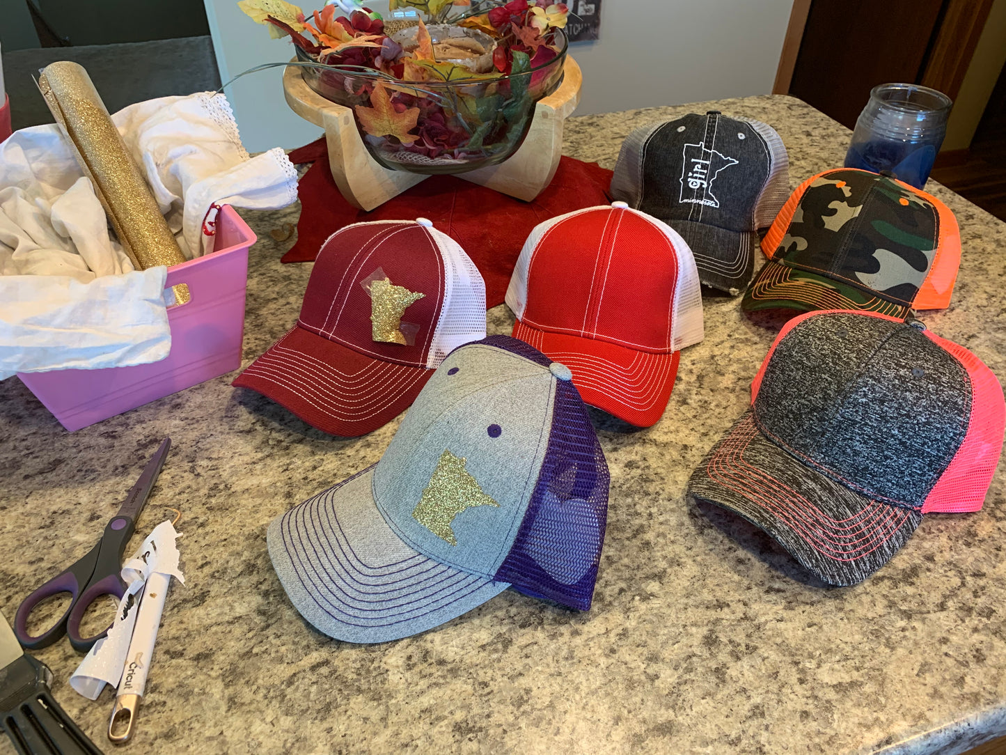 Hats { Minnesota Vikings } purple and gold. Minnesota Gophers. Maroon and gold. Twins. Red and blue. Trucker hats. Adjustable. Any states available. Handmade. - Stacy's Pink Martini Boutique