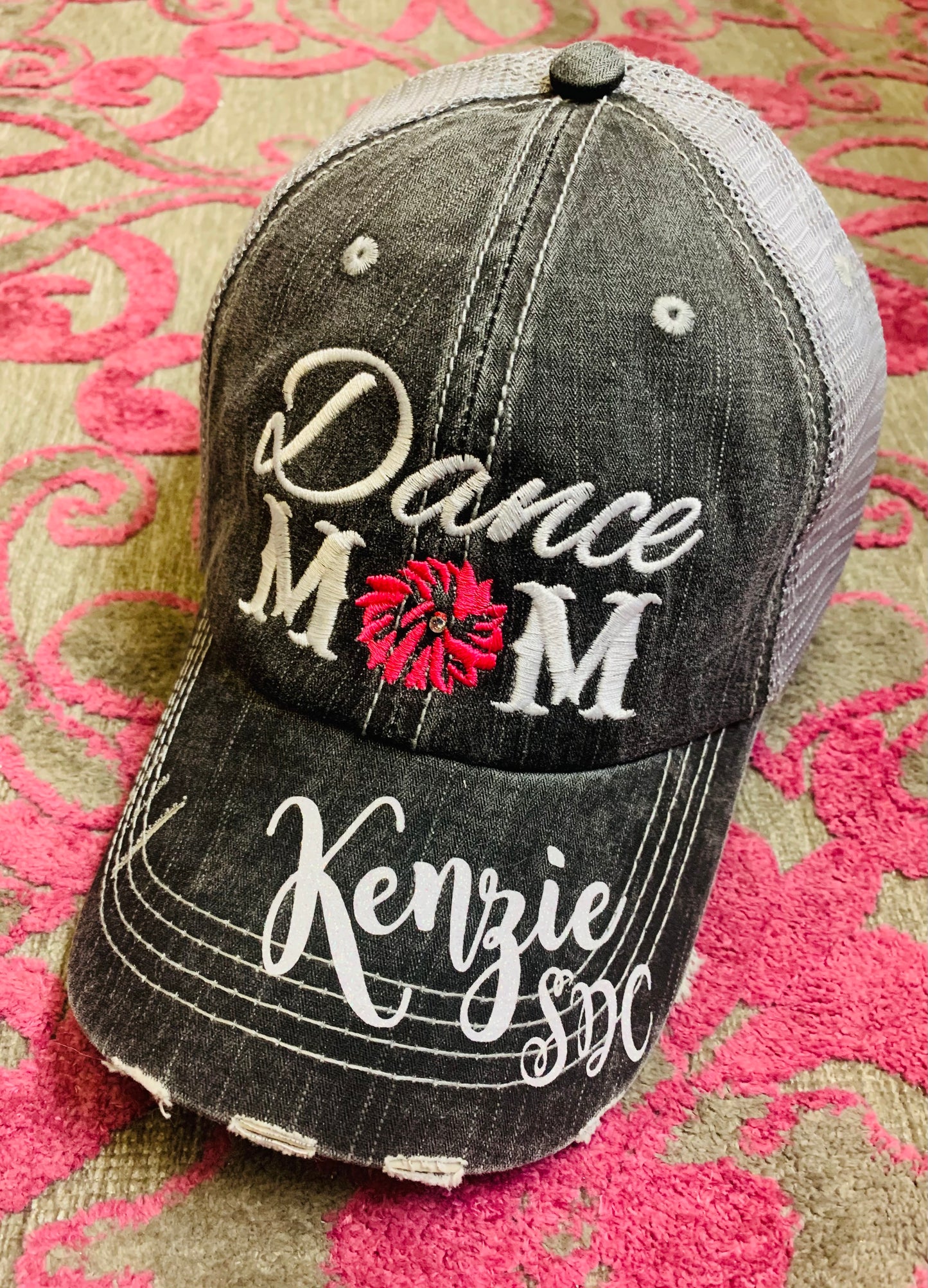 Football mom hats Embroidered distressed womens sports trucker caps - Stacy's Pink Martini Boutique