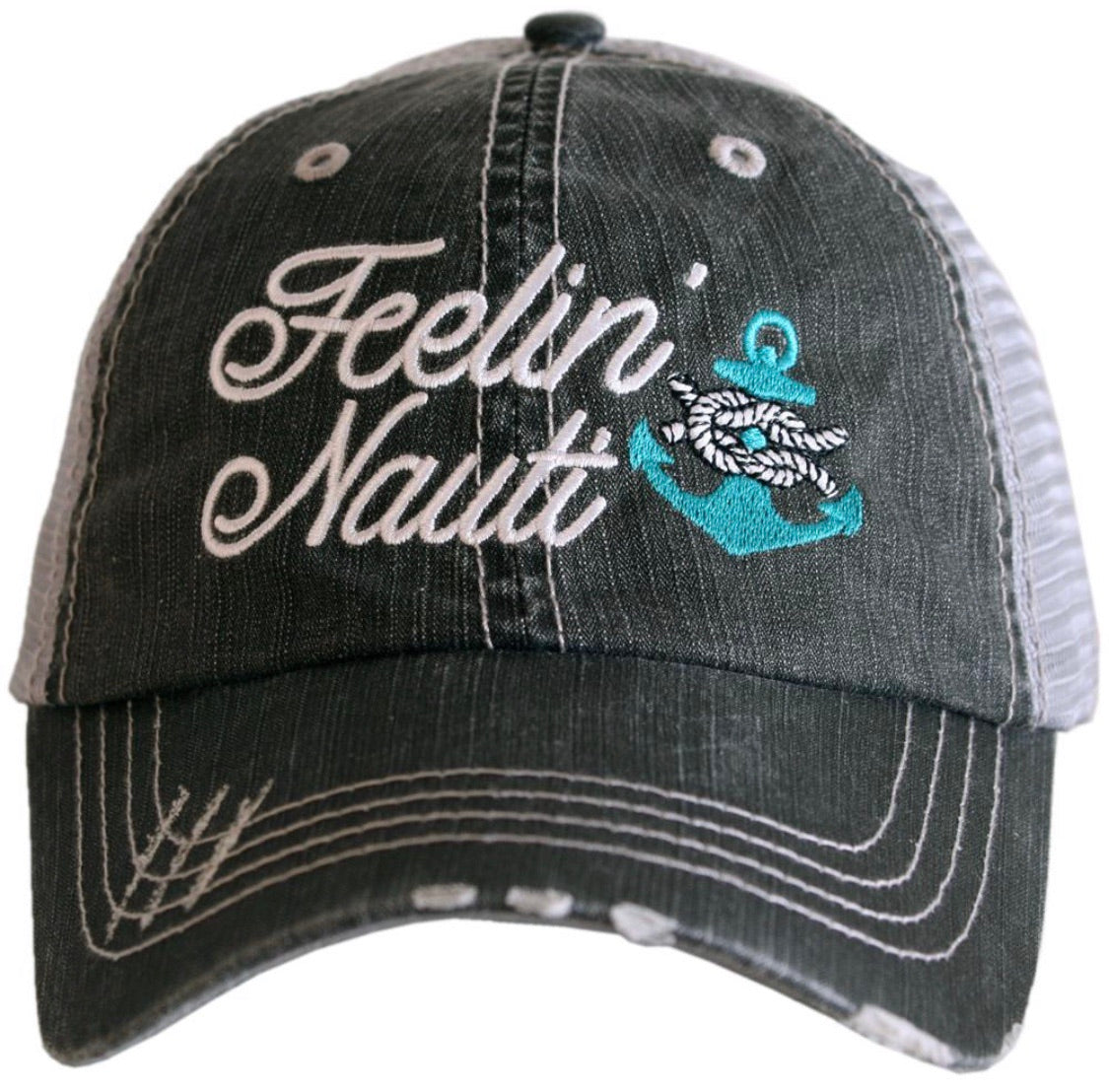 Lake hats! Lake hair dont care | Gray trucker cap-teal, pink, purple anchor | Unisex-Womens-Men-Kids - Stacy's Pink Martini Boutique