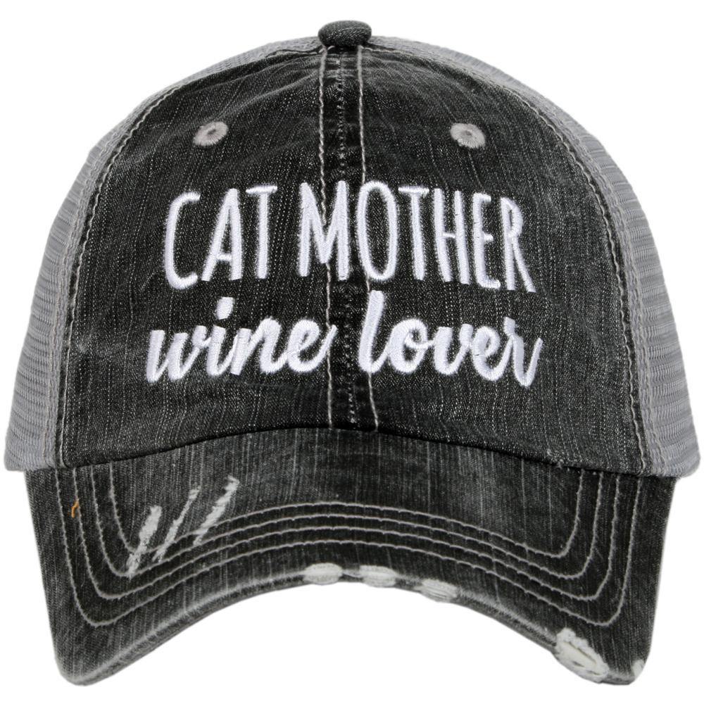 Cat hats Cat mother wine lover Womens embroidered trucker cap - Stacy's Pink Martini Boutique