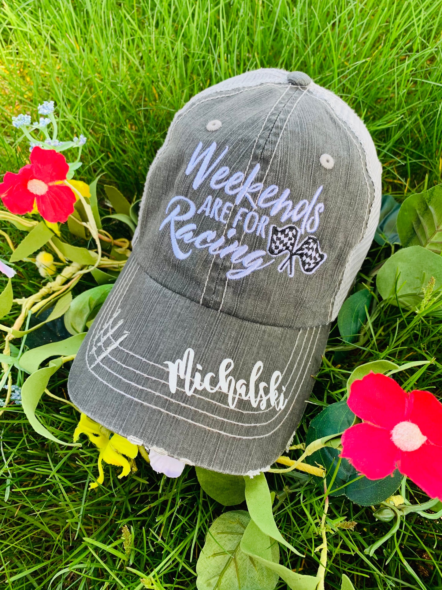 Personalized Racing hats Weekends are for racing Race hair dont care Raceday is the best day - Stacy's Pink Martini Boutique