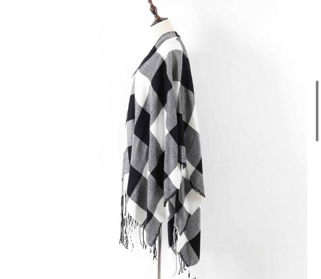 Poncho scarf { Plaid check } Red and black or white and black. 52 x 63. Free ship in US! - Stacy's Pink Martini Boutique