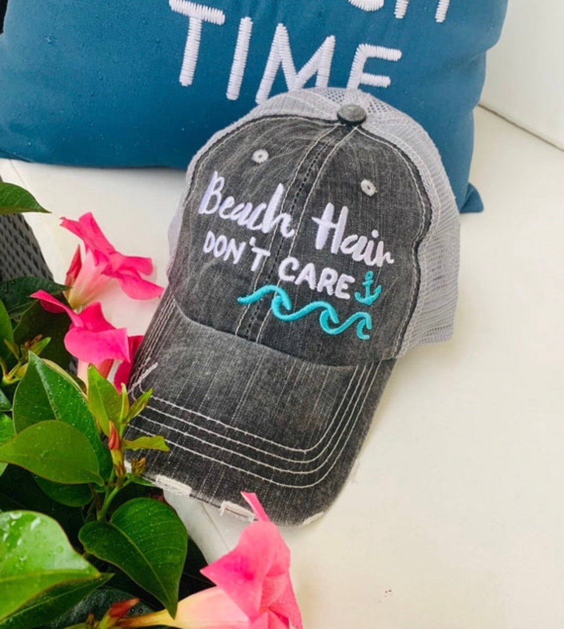 Hats and tanks { BEACH } Beach hair dont care, feelin beachy, beach please, hola beaches, beach bum, beachaholic. Embroidered trucker caps. - Stacy's Pink Martini Boutique