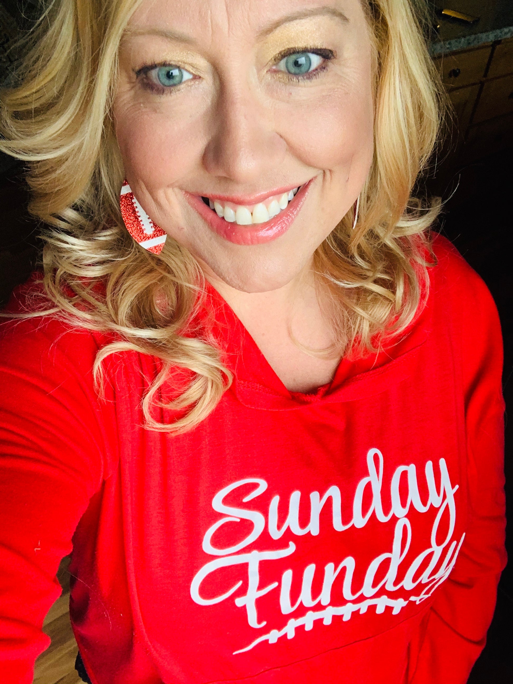 Hoodie with FREE earrings! { Sunday funday } Red or black • Lightweight • Front pocket • Kids and adults • Unisex - Stacy's Pink Martini Boutique