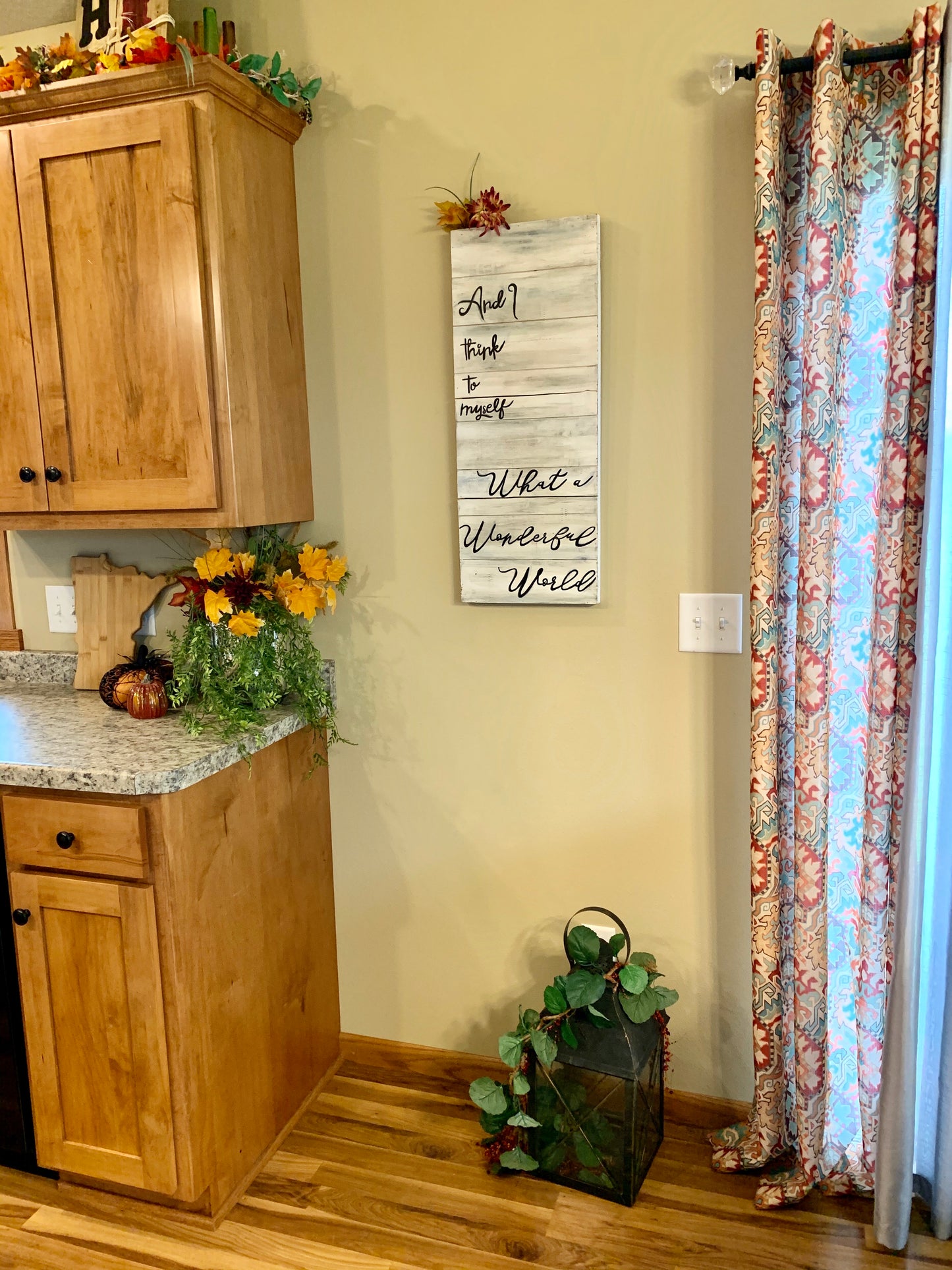 Sign { and I think to myself what a wonderful world } Louis Armstrong. Custom made. You can choose color and shape. - Stacy's Pink Martini Boutique