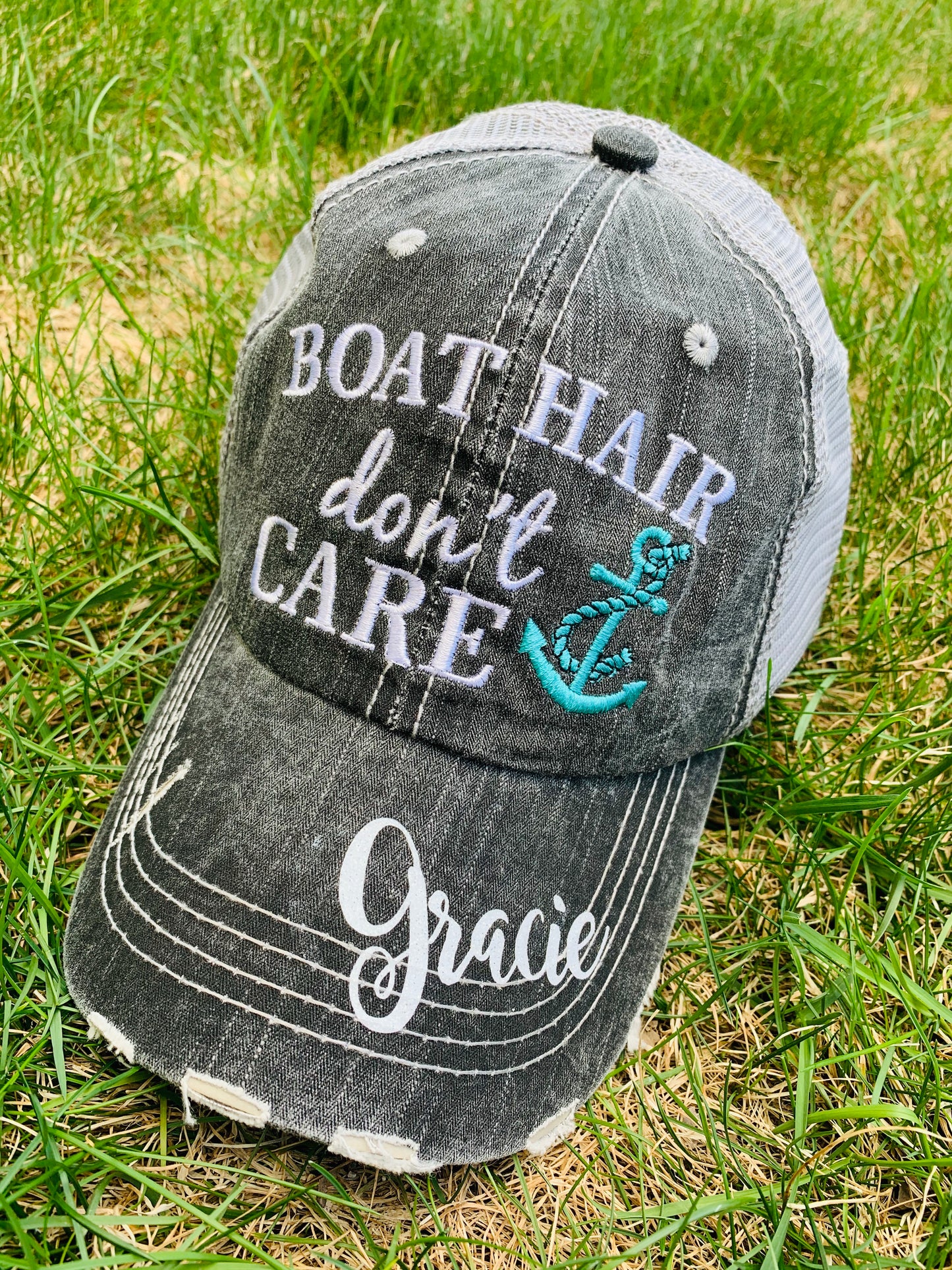 Motorcycle hats Biker hair dont care Embroidered trucker caps - Stacy's Pink Martini Boutique