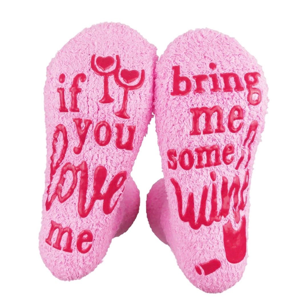 Socks. If you love me bring me some coffee. If you love me bring me some wine. If you love me bring me some chocolate. Pink. Fluffy. Hearts. - Stacy's Pink Martini Boutique