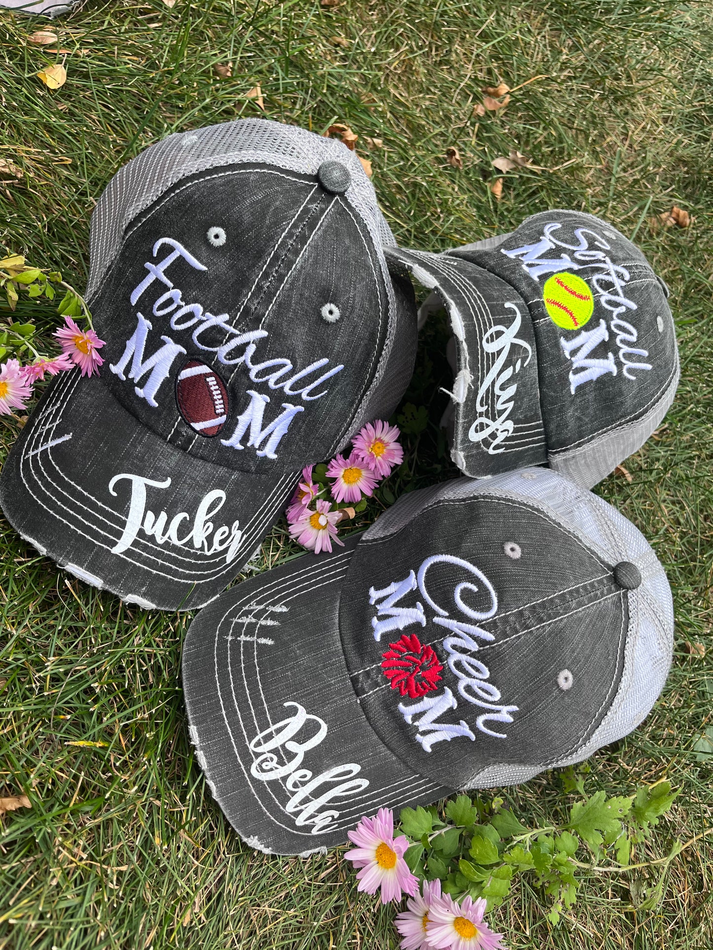 Wrestling mom hats Personalized embroidered gray womens trucker caps Sports Mama Bling
