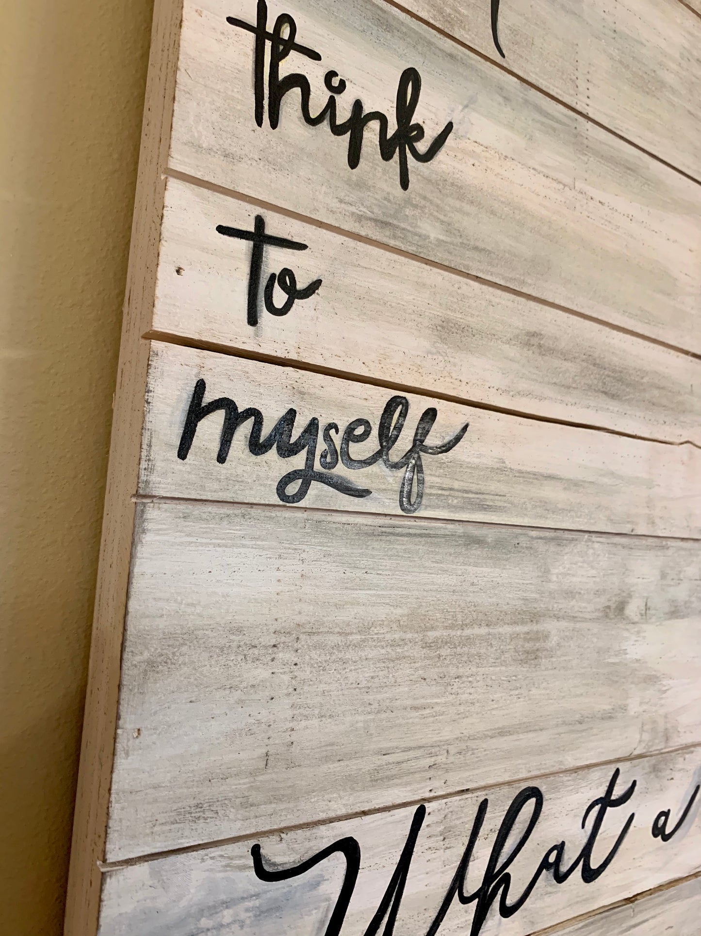 Sign { and I think to myself what a wonderful world } Louis Armstrong. Custom made. You can choose color and shape. - Stacy's Pink Martini Boutique