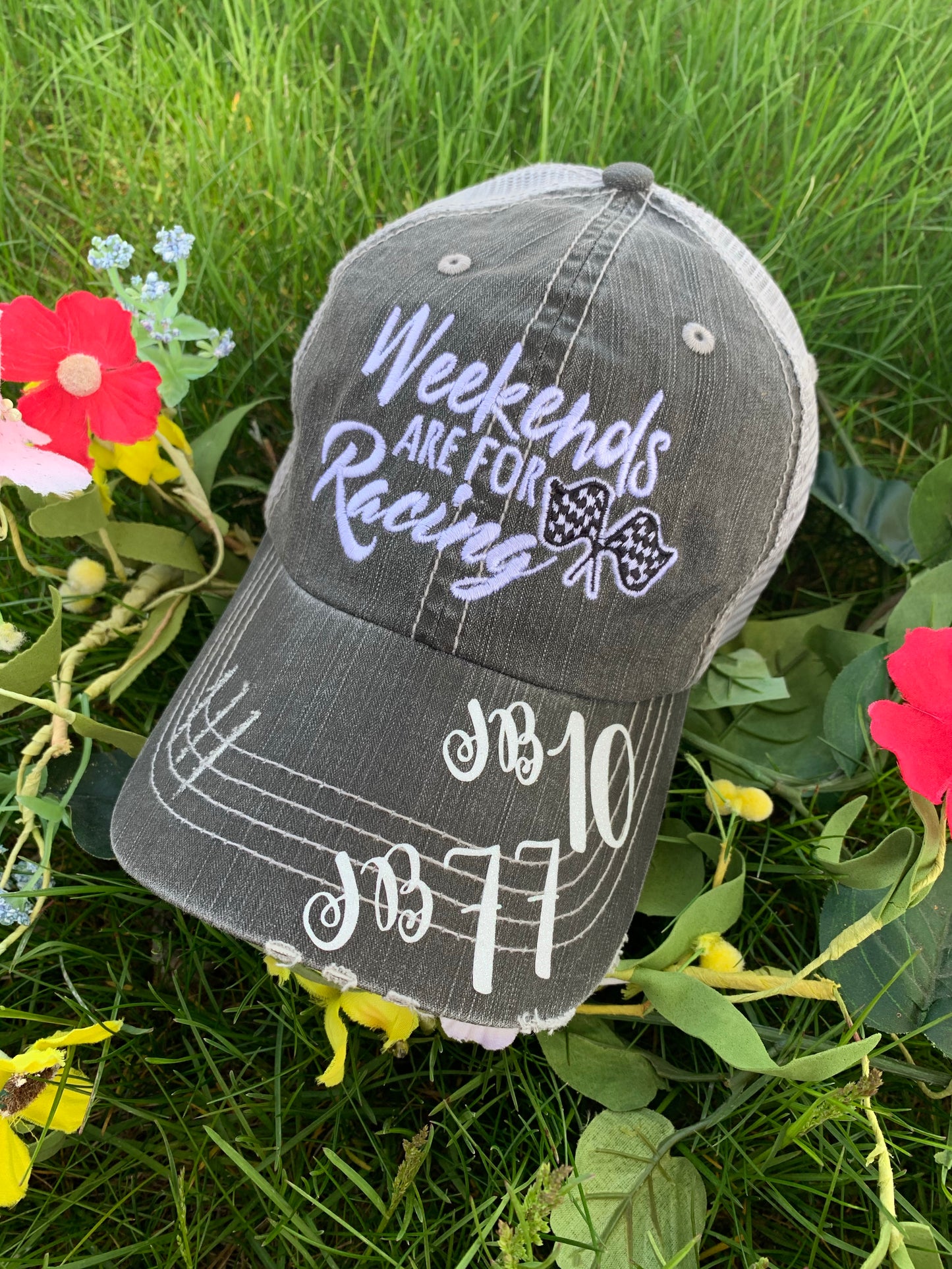 Personalized Racing hats Weekends are for racing Race hair dont care Raceday is the best day - Stacy's Pink Martini Boutique