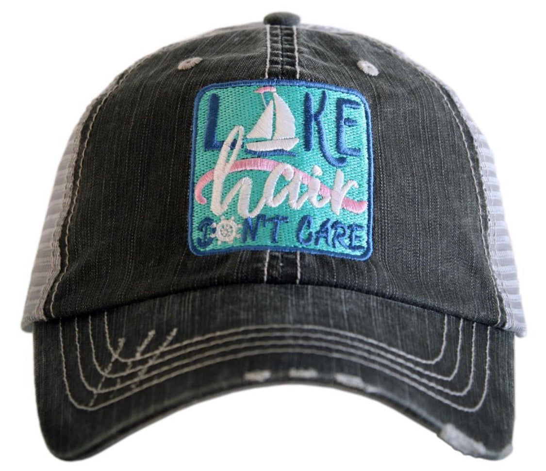 Lake hats! Lake hair dont care | Gray trucker cap-teal, pink, purple anchor | Unisex-Womens-Men-Kids - Stacy's Pink Martini Boutique